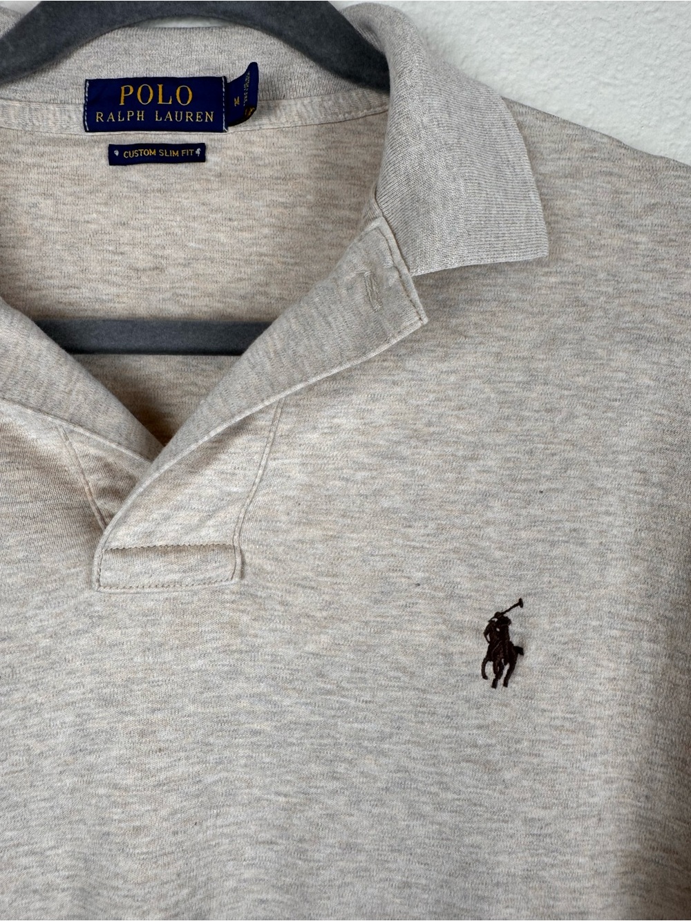 Polo Ralph Lauren Mens M Heather Beige Long Sleeve Polo Custom Slim Fit Preppy